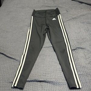Adidas Kids Charcoal Leggings with Ivory Stripes